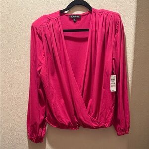 INC  Hot Pink Surplice Long-Sleeve Blouse
